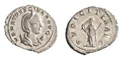 Ancient Coins - Roman: Herennia Etruscilla (249-251), silver antoninianus (4.08g), Rome mint, 249-251 CE. Diademed and draped bust on crescent / Pudicitia standing, holding sceptre and drawing vei