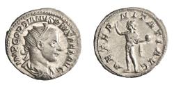 Ancient Coins - Roman: Gordian III (238-244), silver antoninianus (4.40g), Rome mint, 238-244 CE. Radiate, draped, and cuirassed bust / Sol standing and holding globe.