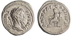 Ancient Coins - Roman: Septimius Severus (193-211), silver denarius (3.36g), Rome mint, 193-211 CE. Laureate head / Fortuna seated left, holding rudder and cornucopia.