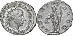 Ancient Coins - Roman: Trebonianus Gallus (251-253), silver antoninianus (3.49g), Rome mint, 251-253 CE. Bust of Trebonianus Gallus / Libertas standing, holding pileus and sceptre. Lovely example