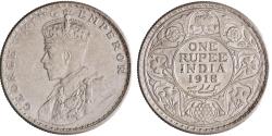 World Coins - British India: George V (1910-1936), silver rupee (11.63g), Bombay mint, 1918 CE.