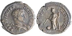 Ancient Coins - Roman: Geta, as Caesar (198-209), silver denarius (3.40g), Rome mint, 203-208 CE. Providentia standing left, holding wand over globe and sceptre.