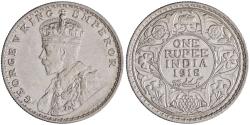 World Coins - British India: George V (1910-1936), silver rupee (11.64g), Bombay mint, 1918 CE.