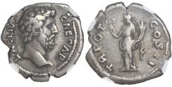 Ancient Coins - Roman Empire, Aelius Caesar, silver denarius, Rome, 136-138 CE, Felicitas, NGC VF