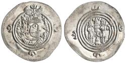 Ancient Coins - Sasanian: Khusro II (591-628), silver drachm (4.15g), YZ (Yazd) mint, RY 36.
