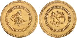 World Coins - Ottoman: Mustafa III (1757-1774), gold 3 findik / 3 altin (9.59g), Islambul (Istanbul) mint, accession date AH 1171 (1757 CE), RY 9. Broad flan. Lovely example of this rare and large denomination. Plugged, as usual for these presentation-type coins.