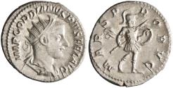 Ancient Coins - Roman: Gordian III (238-244), silver antoninianus (4.89g), Rome mint, 238-244 CE. Radiate, draped, and cuirassed bust right / Mars walking right, holding shield and spear.