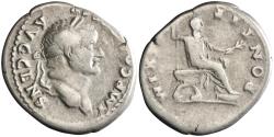 Ancient Coins - Roman: Vespasian (69-79), silver denarius (3.02g), Rome mint, 73 CE. Laureate head right / Vespasian seated right, holding sceptre and branch.