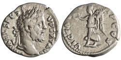 Ancient Coins - Roman: Septimius Severus (193-211), silver denarius (2.84g), Rome mint, 193-194 CE. Laureate head / Victory walking left, holding wreath and palm.