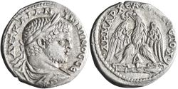 Ancient Coins - Roman Phoenicia, Caracalla, silver tetradrachm, Tyre, 215-217 CE, Eagle on club
