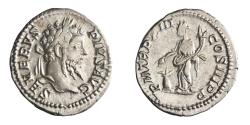 Ancient Coins - Roman: Septimius Severus (193-211), silver denarius (3.22g), Rome mint, 205 CE. Laureate head / Anonna standing, holding corn ears over modius and cornucopiae.