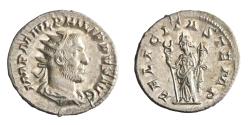 Ancient Coins - Roman: Philip I 'the Arab' (244-249), silver antoninianus (3.34g), Rome mint, 244-249 CE. Radiate, draped, and cuirassed bust / Felicitas standing with caduceus & cornucopiae.