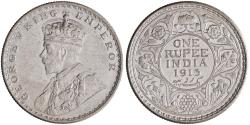 World Coins - British India: George V (1910-1936), silver rupee (11.63g), Bombay mint, 1913 CE.