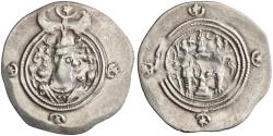Ancient Coins - Sasanian: Khusro II (591-628), silver drachm (4.03g), WH (Weh-Andiyok-Shapur) mint, 591-628 CE.
