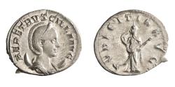 Ancient Coins - Roman: Herennia Etruscilla (249-251), silver antoninianus (4.07g), Rome mint, 249-251 CE. Diademed and draped bust on crescent / Pudicitia standing, holding sceptre and drawing vei