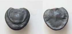 Ancient Coins - SICILY. Selinos. Circa 450-440 BC. Cast Onkia (Bronze, 14mm, 2,3g). Kantharos with pellet (mark of value) above. Rev. Selinon leaf.