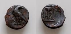 Ancient Coins - Greek bronze coin AE 13,5mm 1,5g Eagle standing l, head reverted, Star  R/ Tripod UNCERTAIN Bruttium, Kroton ????