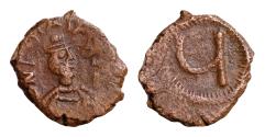 Ancient Coins - Phocas. 602-610. Æ Pentanummium (17mm, 1.67 g). Constantinople mint. Diademed, draped, and cuirassed bust right / Large U. DOC II 40; SB 647. Good VF, Rare