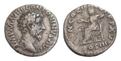 Ancient Coins - Marcus Aurelius (161-180). AR, Denarius. (Silver, 3g. 17mm.) Rome.  IMP M ANTONINVS AVG. Head of Marcus Aurelius, bare, right. CONCORD AVG TR P XVII COS III. Concordia