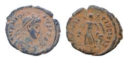 Ancient Coins - Theodosius I. A.D. 379-395. AE 12,5mm, 1.1g. Cyzicus mint, struck A.D. 388-392. D N THEODOSIVS P F AVG, pearl-diademed, draped and cuirassed bust of Theodosius I right / SALVS REIP