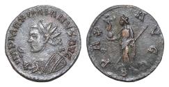 Ancient Coins - Maximianus (286-305 AD). AE silvered Antoninianus (21,5mm, 4,5g), Lugdunum (Lyon), 290-291.. IMP MAXIMIANVS AVG,  mantled bust to left, holding eagle-tipped scepter. PAX
