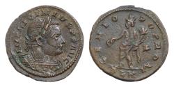 Ancient Coins - LICINIUS I. 308-324 AD. Æ Follis (23mm, 4.4gm, ). Londinium (London) mint. Struck 310-312 AD. IMP LICINIVS P F AVG, laureate and cuirassed bust right / GENIO POP ROM, Genius