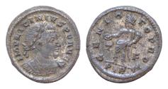 Ancient Coins - Licinius I. AD 308-324. Æ Silvered Follis 20mm, 4g,  Treveri (Trier) mint, 1st officina. Struck AD 315-316. IMP LICINIVS AVG, laureate and cuirassed bust right / GENIO POP ROM, Gen