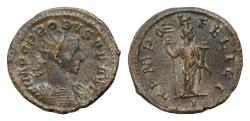 Ancient Coins - Probus (AD 276-282). AE 22 mm 3,8g sivered  antoninianus  Lugdunum, 4th emission, AD 277. IMP C PROBVS P F AVG, radiate, cuirassed bust of Probus / TEMPO-R FELICI, Felicitas