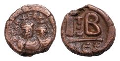 Ancient Coins - Heraclius, with Heraclius Constantine.  AE15mm 4,69g 12 Nummi. 613-618 AD. Alexandria