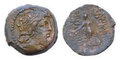 Ancient Coins - SELEUKID EMPIRE. Demetrios II Nikator. Second reign, 129-125 BC. Æ (17.5mm, 5,2g, ). Antioch on the Orontes mint. Struck 129-128 BC. Laureate head of Zeus right / Nike advancing le