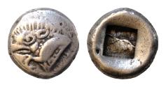 Ancient Coins - DYNASTS OF LYCIA. Uncertain dynast, circa 500-470 BC. 1/3 Stater Silver, 12,5 mm, 3g. Forepart of boar to left Rev  incuse square  Forepard Hound Extremely rare !!!  Good Very Fine