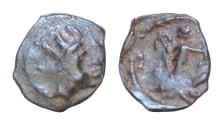 Ancient Coins - Palmyrene, Palmyra Æ 10mm. 0,6g Pseudo-autonomous issue, circa 2nd-3rd centuries AD. Turreted bust of Tyche to right / Astarte(?) standing in galley facing, holding cornucopiae