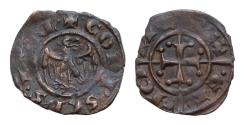 World Coins - ITALY. Sicily. Corradino di Svevia (1254-1258/68). AE16mm 0,9g Denaro. Messina. Eagle standing left, head right, with wings spread. Cross pattée over long cross.