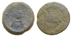 Ancient Coins - SICILY. Acragas. Ca. 415-380 BC. AE hemilitron (26mm). 18,7g Very  Fine. Uncertain host coin. two  Countermark of crab above crayfish within circular incuse