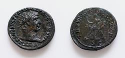 Ancient Coins - TRAJAN (98-117). Dupondius. Rome. IMP CAES NERVA TRAIAN AVG GERM DACICVS P M. Radiate bust right, with slight drapery.Abundantia seated left on crossed cornucopia, holding sceptre