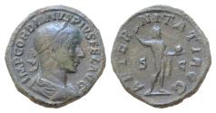 Ancient Coins - Gordian III Æ 30mm 24g Sestertius. Rome, AD 240-243. Laureate, draped and cuirassed bust right / Aeternitas standing left, raising hand and holding globe.