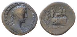Ancient Coins - Commodus Æ 33mm 28 ,6g  Sestertius. Rome, AD 181-2. M COMMODVS ANTONINVS AVG, laureate and cuirassed bust right / TR P VI IMP IIII COS III, emperor seated left on platform,
