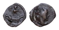 Ancient Coins - Palmyrene, Palmyra Æ 10mm. o,3g Pseudo-autonomous issue, circa 2nd-3rd centuries AD. Turreted bust of Tyche to right / Astarte(?) standing in galley facing,