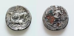 Ancient Coins - CILICIA, Tarsos. Mazaios. Satrap of Cilicia, 361/0-334 BC. AR Fourree Stater 22.5mm, 9,5 g, Lion attacking stag left
