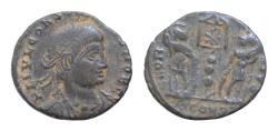 Ancient Coins - Constantin II., Caesar, 317–337 AE follis 14mm 1,5 Constantinople signum surmounted by banner with Christogram ! Extremely rare ! Good Very fine