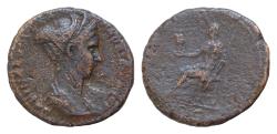 Ancient Coins - Sabina (wife of Hadrian) Æ 27mm 9g. As. Rome, AD 128-137. [SABINA AVGVSTA HADRIANI AVG P P], draped bust right, wearing stephane / Vesta seated left, holding palladium and sceptre;