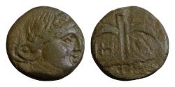 Ancient Coins - THRACE. Apollonia Pontica. Circa 400-350 B.C. Æ.16 mm.4g.  Laureate head of Apollo Anchor Good VEry Fine .Very rare