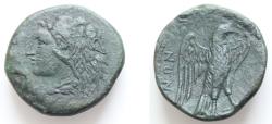 Ancient Coins - Sicily, Messana, The Mamertinoi, c. 275-264 BC. Æ Double Unit (24mm, 10.1g, ). Head of Herakles l., wearing lion-skin. R/ Eagle standing l. on thunderbolt, wings open.