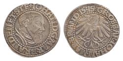 World Coins - GERMANY, Brandenburg-Kustrin. Johann, 1535-1544 AD. AR Groschen (2.02 gm), 1545. Armoured bust / Eagle with shield.