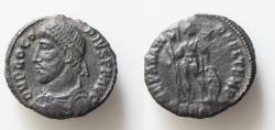 Ancient Coins - Procopius Usurper Æ18,5mm 2,7g. Heraclea mint, struck circa AD 365-366. Pearl-diademed, draped, and cuirassed bust left / Procopius standing right,