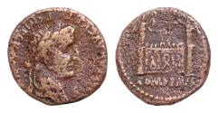 Ancient Coins - Tiberius. A.D. 14-37. Æ quadrans (18mm, 4,56 g, ). Lugdunum, ca. A.D. 14-21. ROM ET AVG, front elevation of the Altar of Lugdunum,