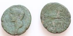 Ancient Coins - SICILY, Panormus. Divus Augustus . Died AD 14. Æ 23mm (7.2 g, ). Cn Domi(tius) Procul(eius?) and A Laetor, duoviri. Radiate head left / Capricorn right; triskeles with gorgoneion