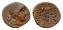 Ancient Coins - Thrace Mesembria Æ 19mm 5,2g Circa 175-115 BC. Diademed female head to right / Athena Promachos to left, between MEΣAM BPIANΩΝ downward to each side, crested helmet in inner left f