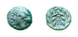 Ancient Coins - SICILY. Himera. AE14mm 3,1g Hemilitra (c.415-409 BC). Obv: IM - E. Female head left; six pellets