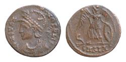 Ancient Coins - Commemorative Series. (330-354 AD). Alexandria AE Follis (14mm 2g) CONSTANTINOPOLIS. Laureate and helmeted !!!! bust left of Constantinopolis, wearing imperial mantle,